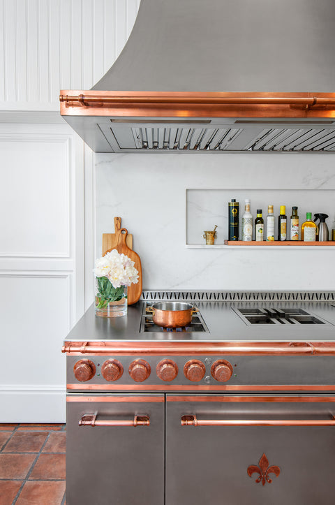 Silver High-end French Kitchen Range with Copper Burners and Handles