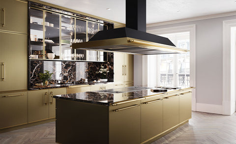 Golden French Luxury Cooking Range With Golden & Black Luxury Kitchen Range Hoods
