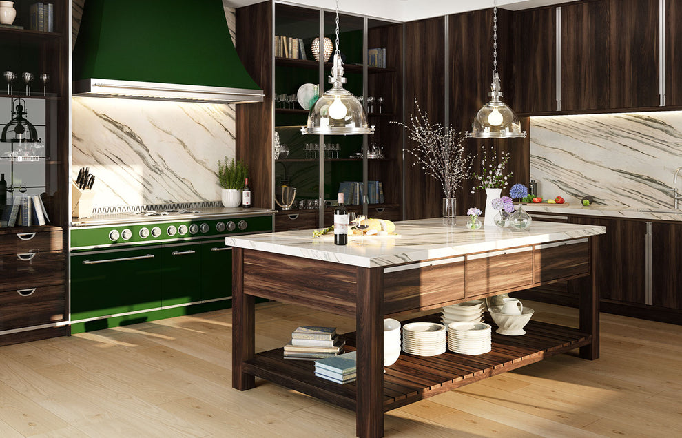 Provencal French kitchen design with warm painted wood cabinetry and natural materials