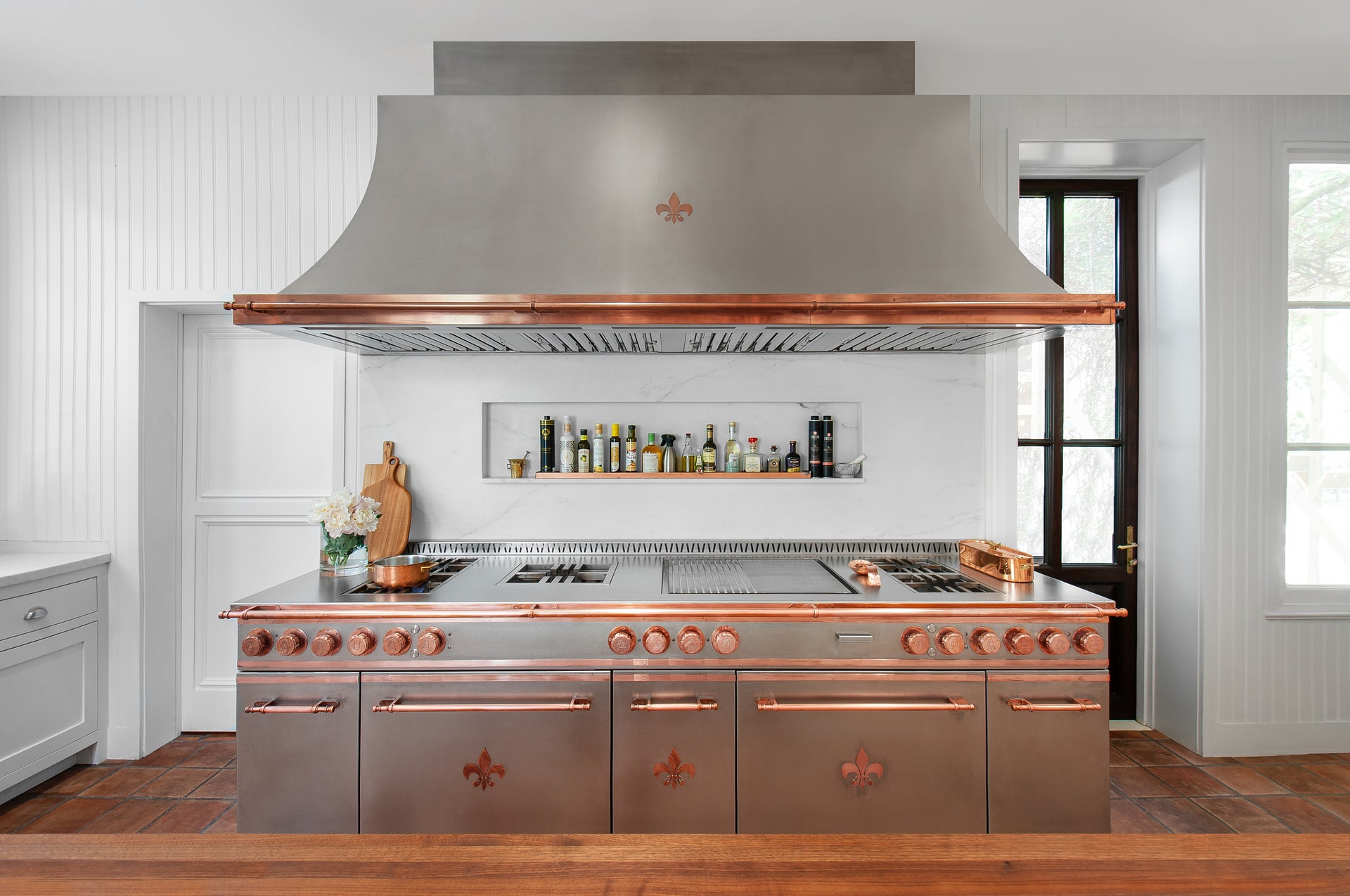 Silver High-end French Kitchen Range with Copper Burners and Handles