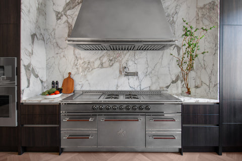 Silver Custom Kitchen Range With Wooden Kitchen Cabinets