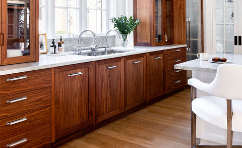 Wooden Kitchen Cabinets With Marble Countertop and Sink With Faucets