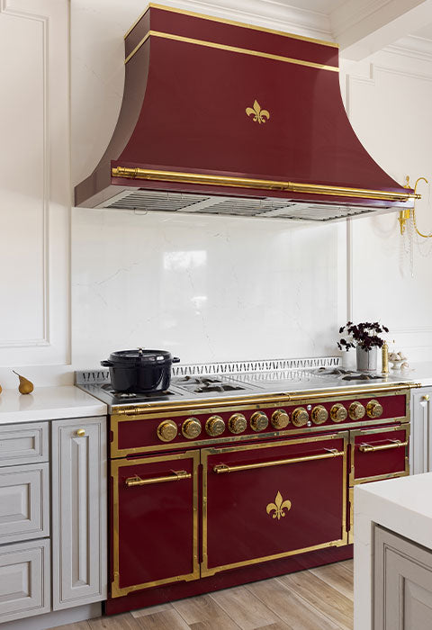 Stainless Steel Kitchen Hood with Brass Trim - Transitional - Kitchen