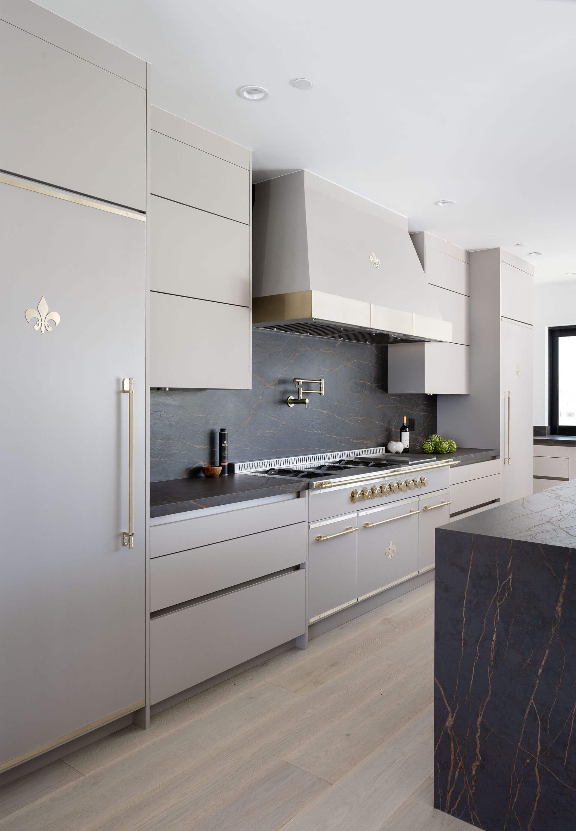 White classic kitchen ranges with French stove, luxury cabinets, luxury gas ranges