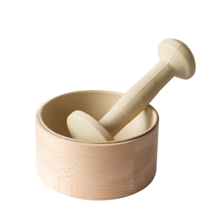 Mortar and pestle with wooden base